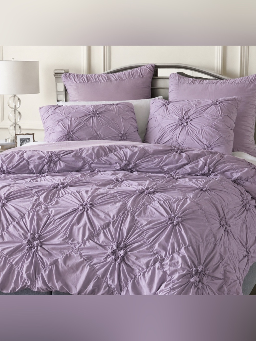 Pier One Purple Rosette Duvet Cover Queen Lavender Lilac Bedding Romantic Decor